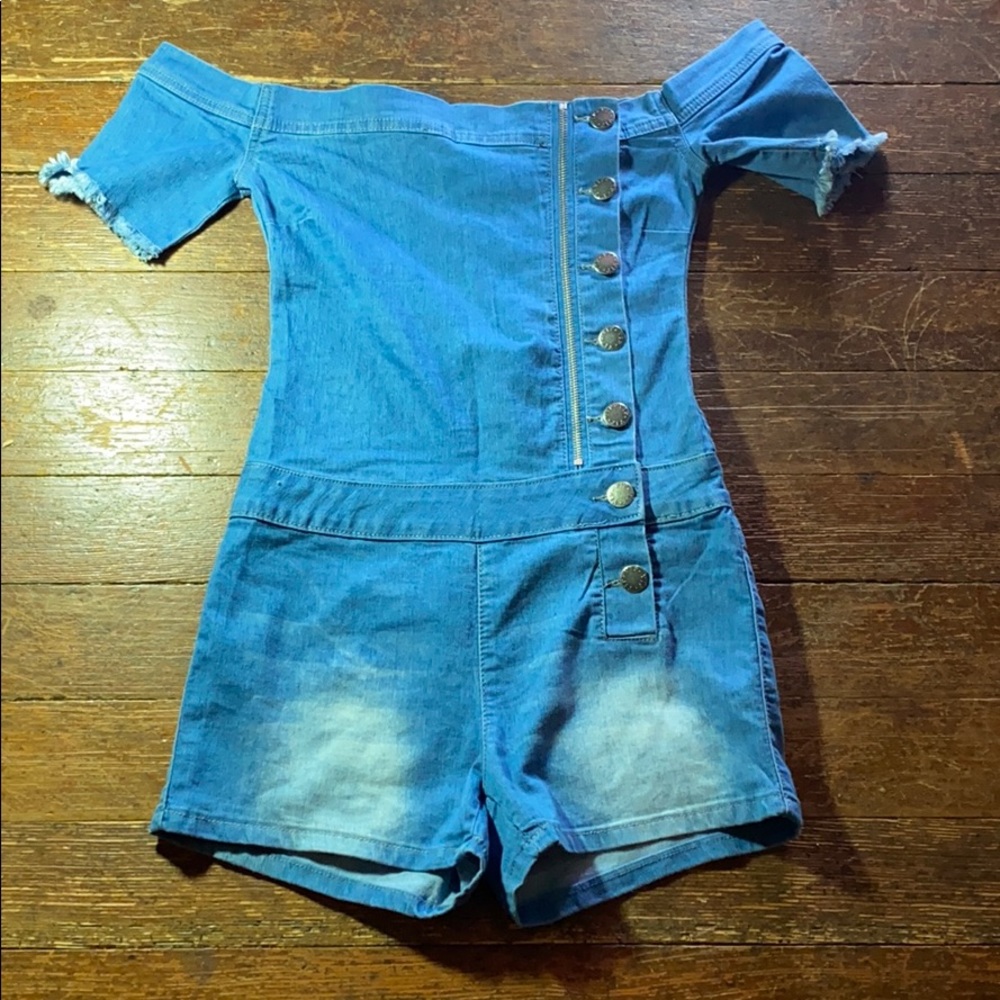 VIP Jean Off-the-Shoulder Romper